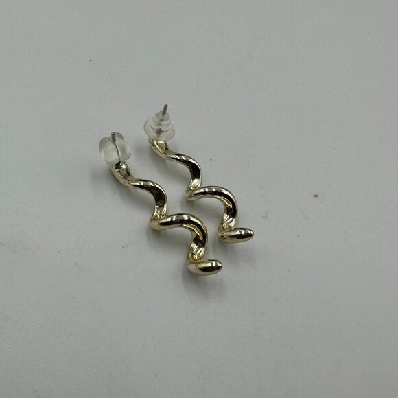 3/$30 Gold Tone Spiral Drop Earrings Snake Twist Style Modern Pierced 1" - Picture 5 of 8